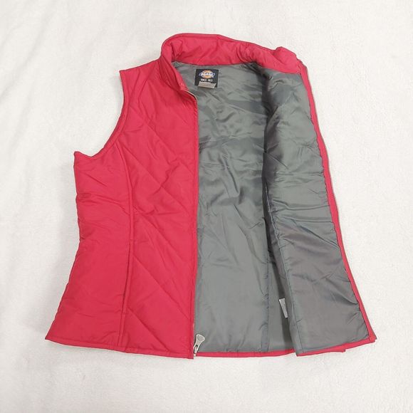 Dickies Women's Puffer Vest Jacket Red Winter Collar Pockets Size Medium - Picture 6 of 8
